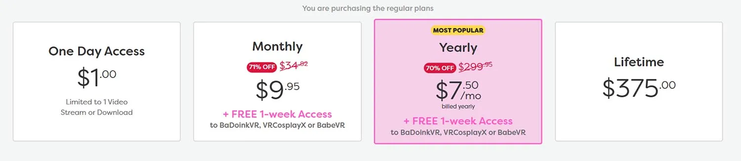 18 vr pricing regular