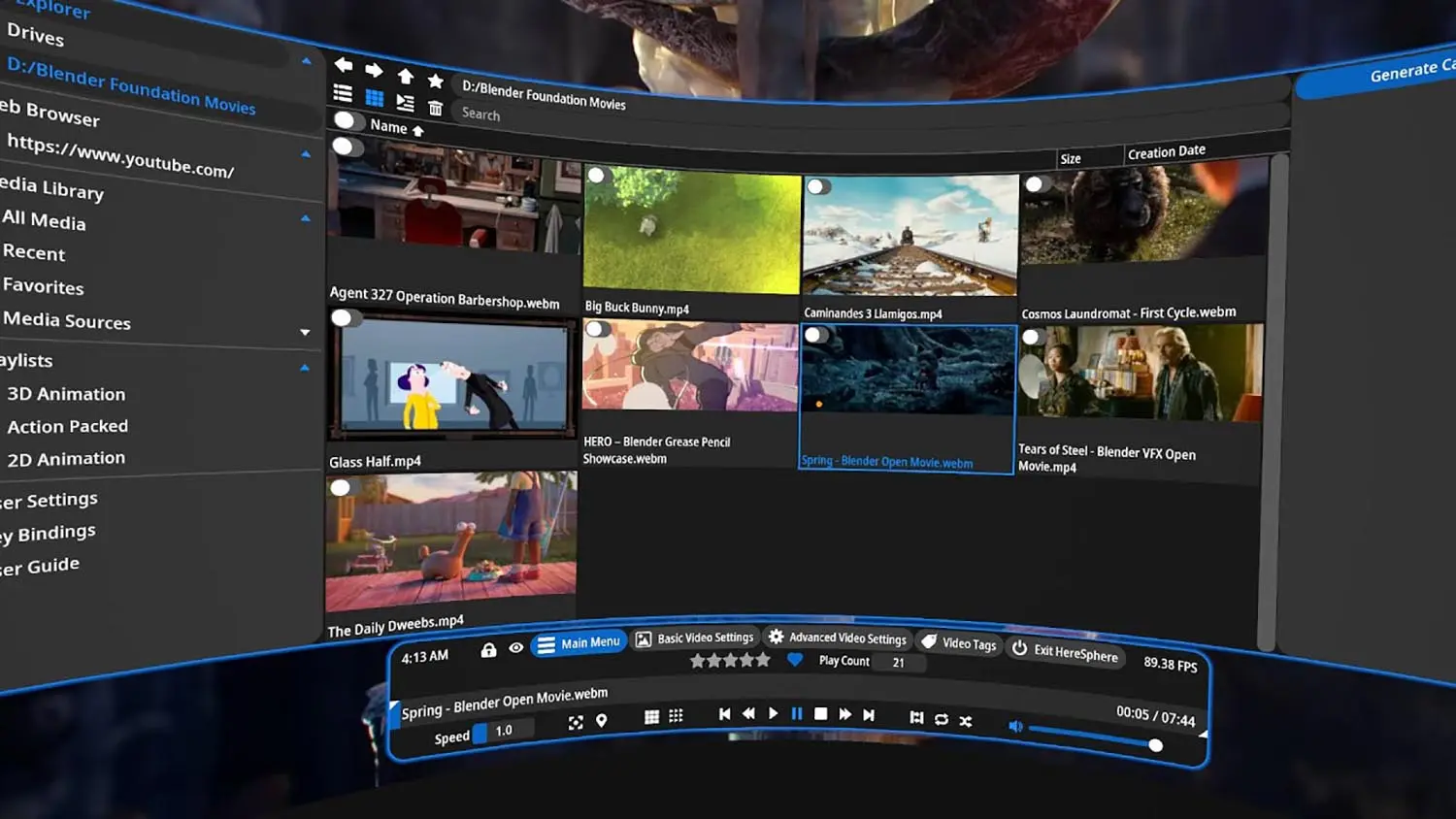 HereSphere color and playback controls on Quest 3 illustrating the active app feed that will be mirrored when casting