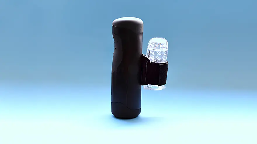 The Handy product setup showing the dedicated stroke-sync device used for VR porn comparison against Lovense Max 2